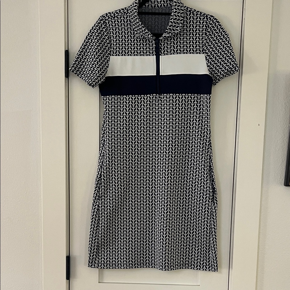 Tory Sport Blue and White Patterned Mini Dress